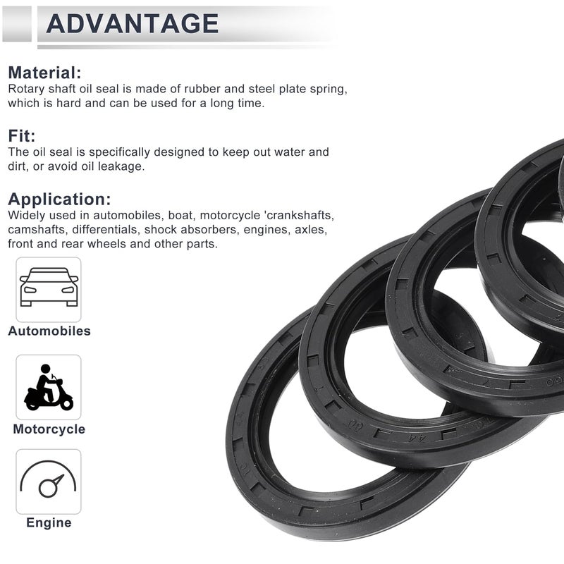 RATCHROLL Universal Oil Seal TC Double Lip W Steel Spring Seal Ring Rotary Shaft Seal 44x60x7mm High Pressure Nitrile Rubber Black 5 Pcs - Image 4